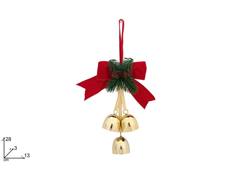 Christmas Appendino C/3 Campanellini Oro C/Fiocco Rosso Vell