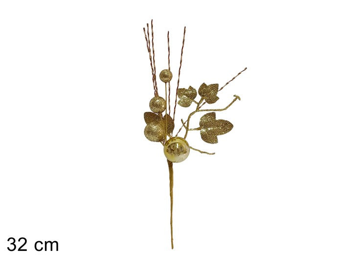 Christmas Spillone 32Cm Glitterato Con Palle E Fili Laminati