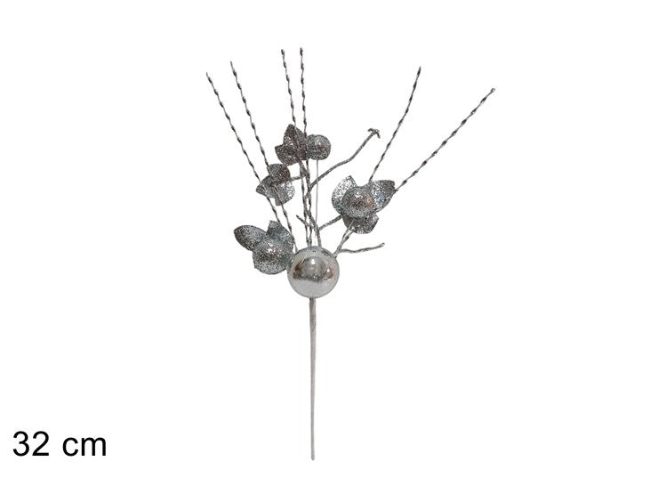 Christmas Spillone 32Cm Glitterato Con Palle E Fili Laminati