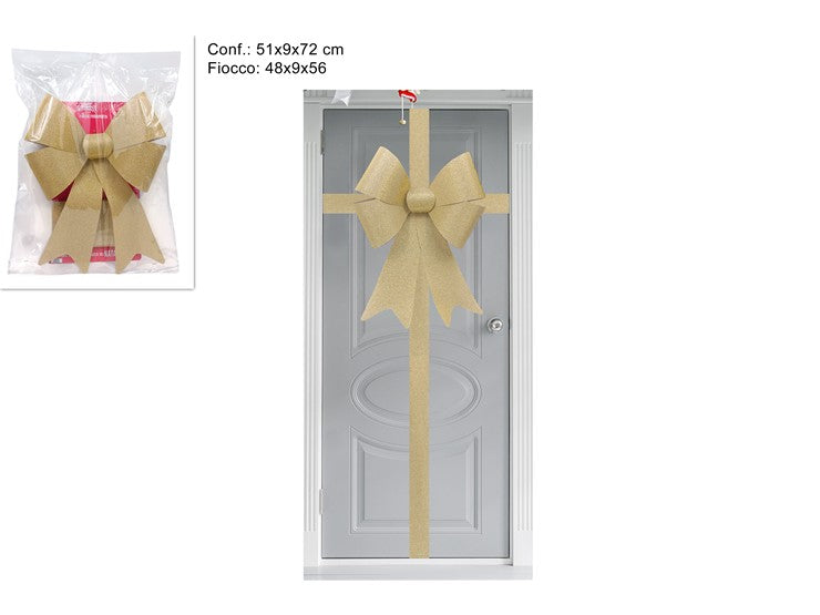 Christmas Fiocco Per Porta Ingrsso Glitterato Oro