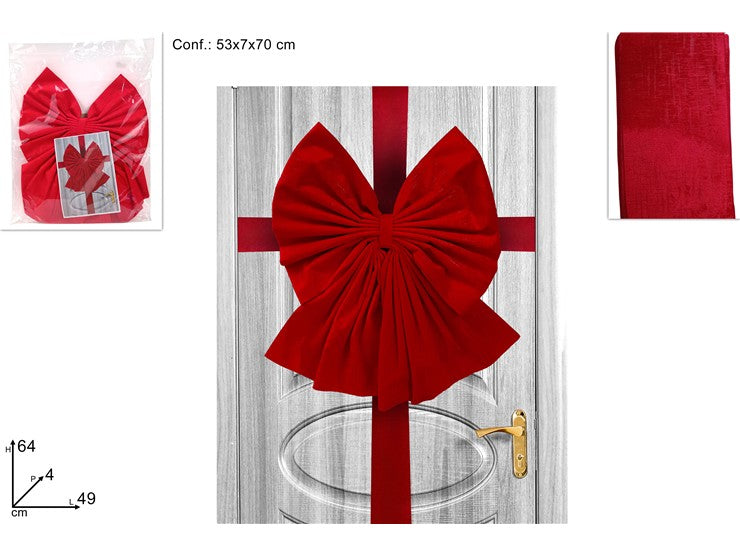 Christmas Fiocco Per Porta Ingresso Velluto Rosso C/Oro