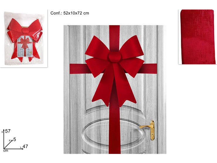 Christmas Fiocco Per Porta Iongresso Velluto Rosso C/Oro