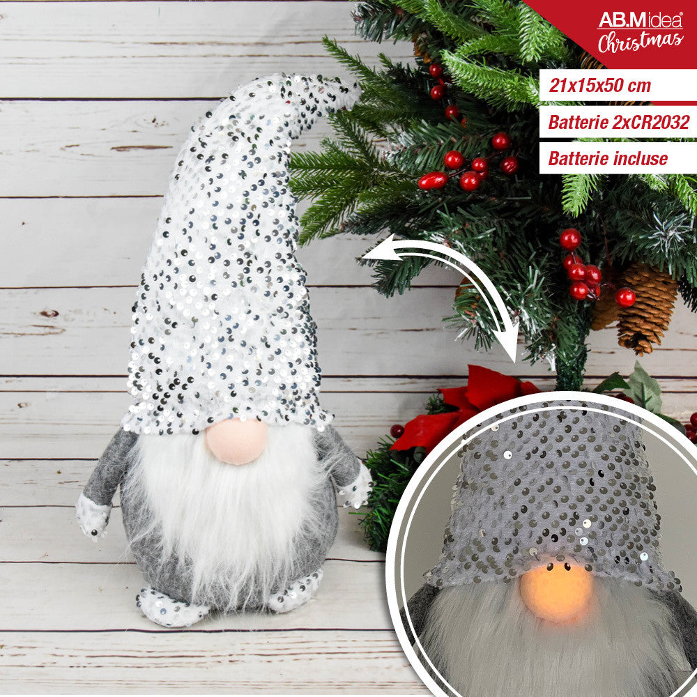 Ab.M Gnomo Tessuto Con cappello Paillettes E Naso Led Cm.22