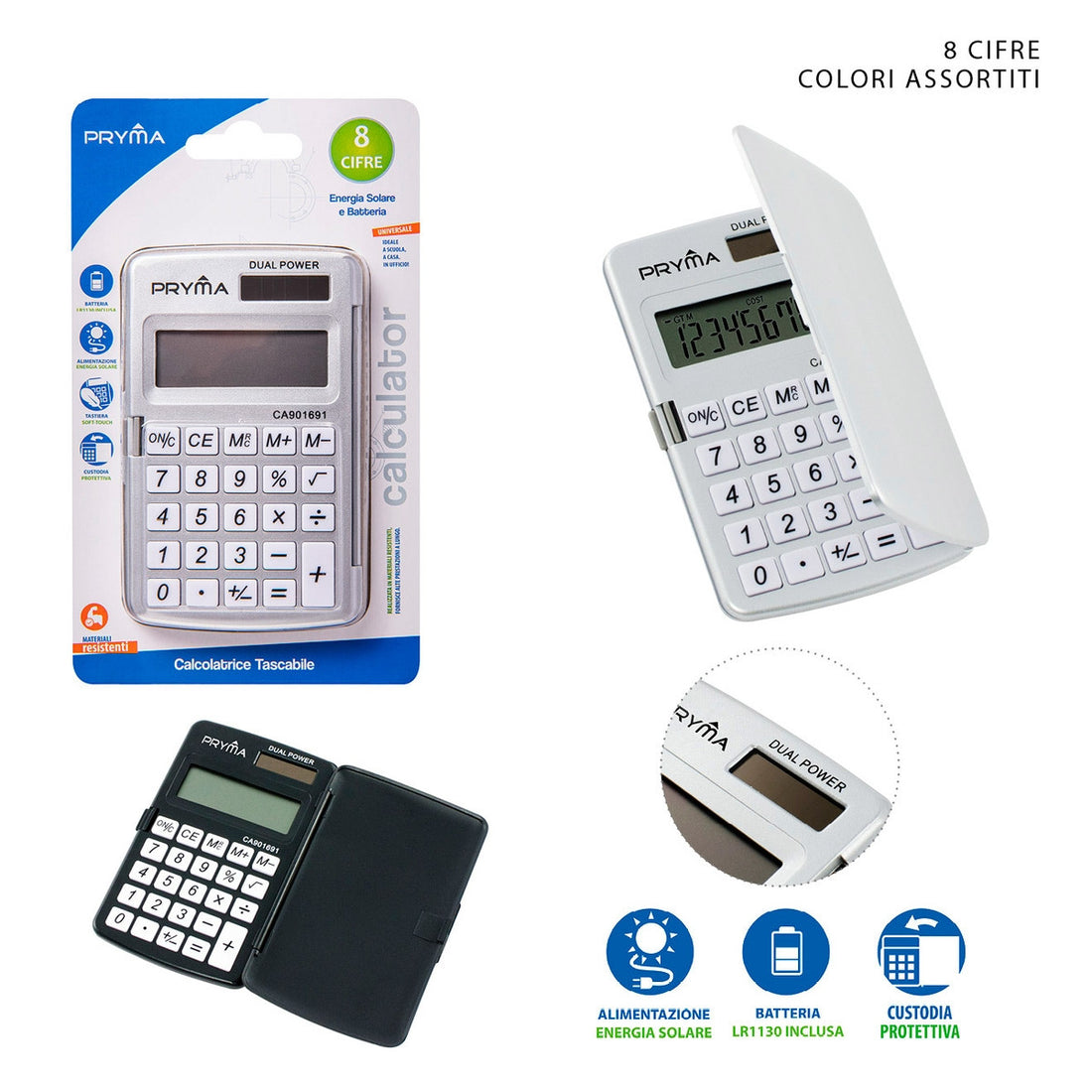 Pryma - Calcolatrice 8 cifre 118x73x10Mm