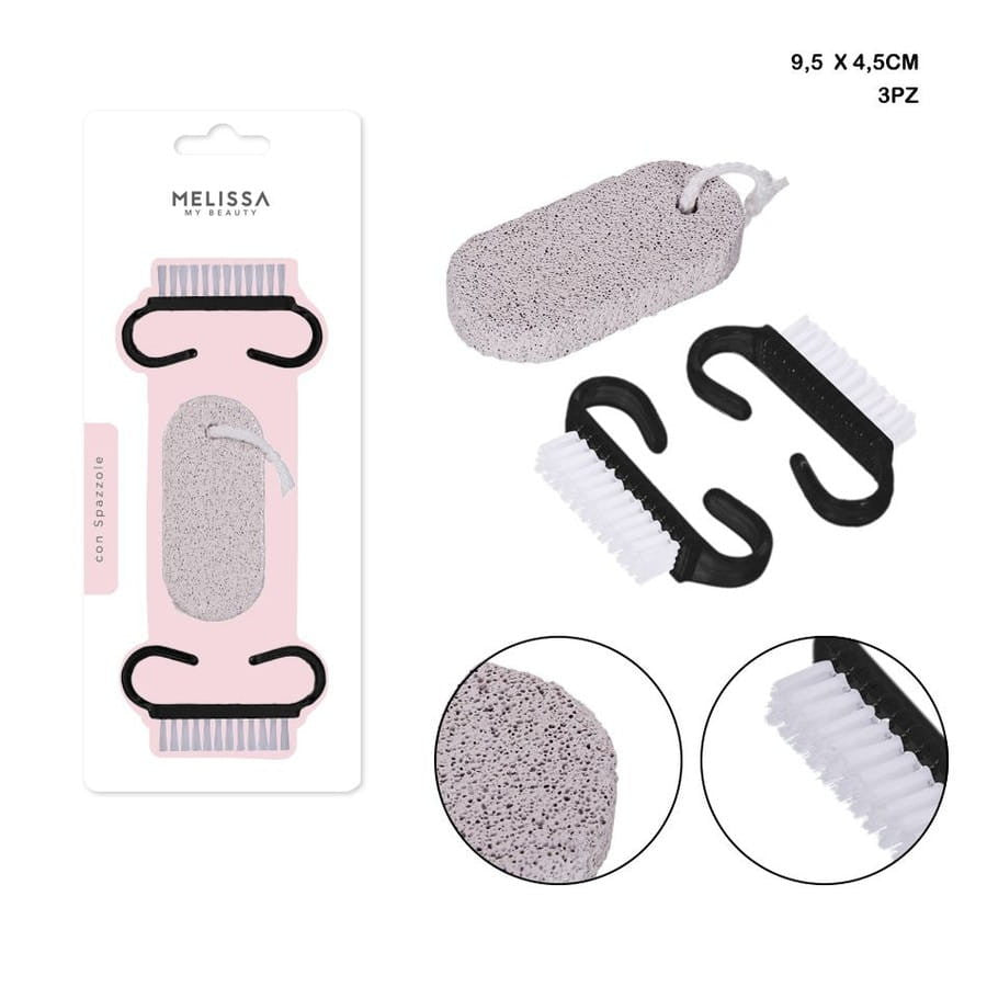 Melissa - Pumice Stone + 2 Brushes 9.5X4.5Cm