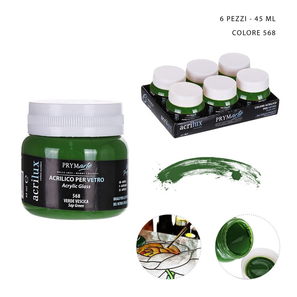 Pryma - Colore acrilico vetro 45Ml N.568 verde linfa