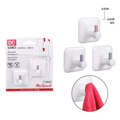Dc - Gancio Adesivo Plastica 4.5X4.5Cm 2Pz Ass.