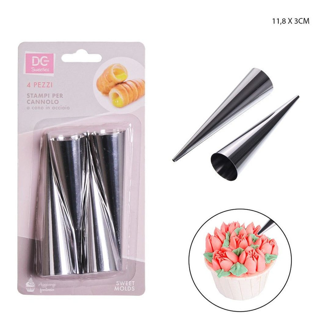Dc - Stampo Cannolo Cono Inox 11.8X3Cm 4Pz