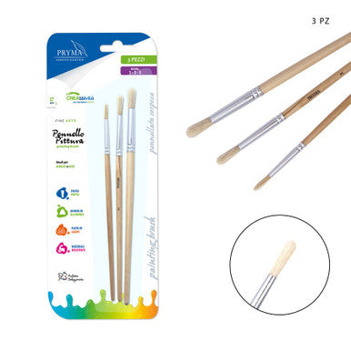 Pryma - Pennello pittura setola piatto 3Pz N.1-3-5
