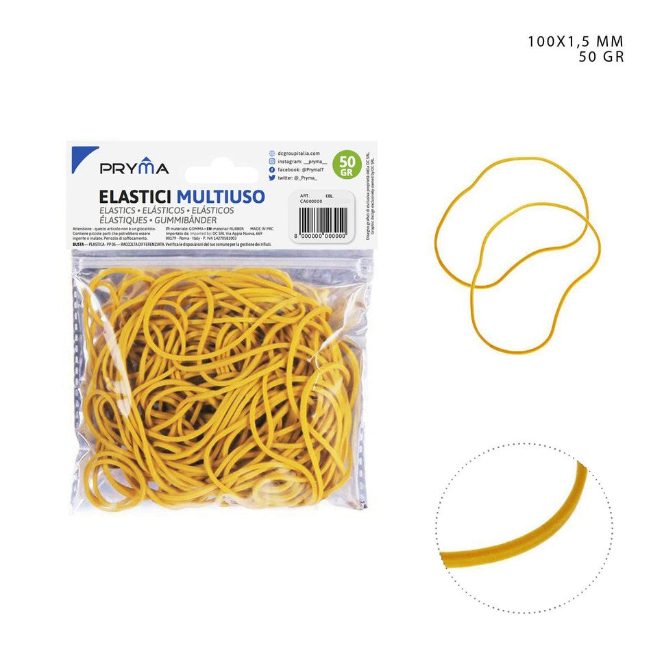 Pryma - Elastico Gomma m/uso giallo 100x1.5Mm 50G BL