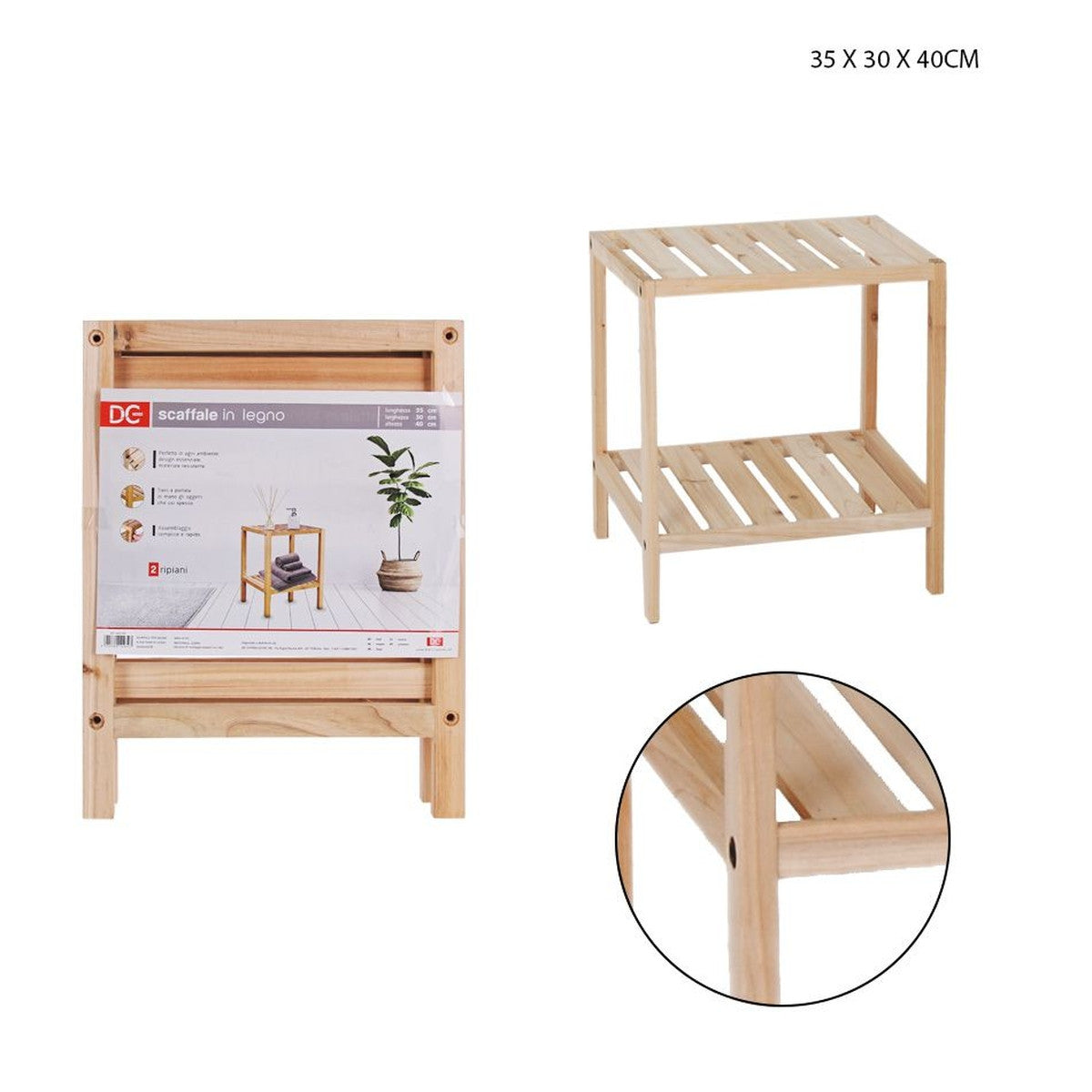 Dc - Scaffale Legno Bagno 2 Piani 35X30X40Cm