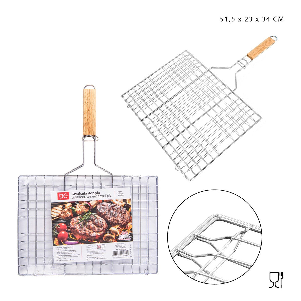 Dc - Griglia Barbecue M/Legno 51.5X23X34Cm