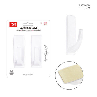 Dc Casa - Gancio Adesivo Plastica Rettangolare 3.5x10Cm 2Pz