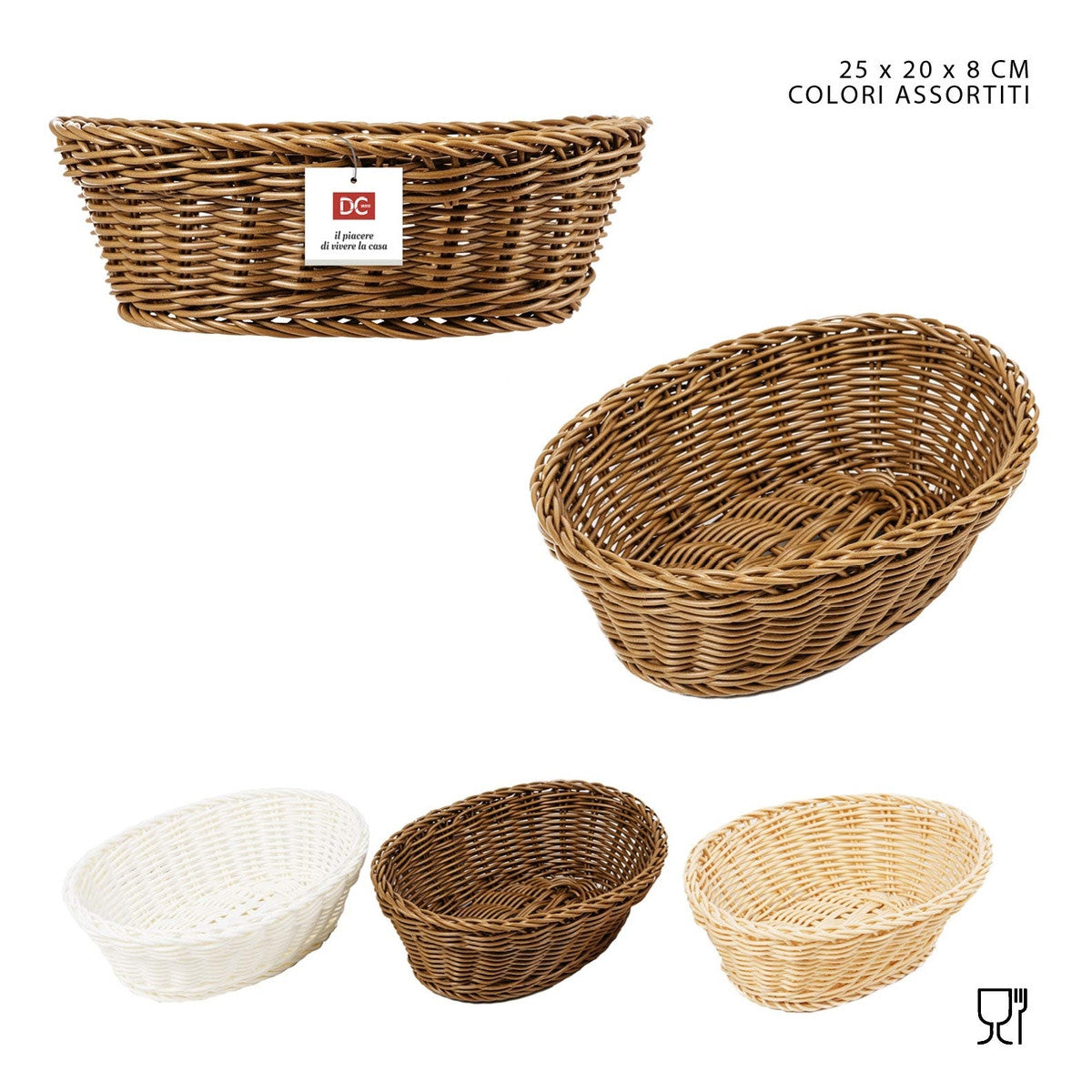 Dc Casa - Cestino In Pp Ovale 25x20x8cm Biaco/Beige/Marrone