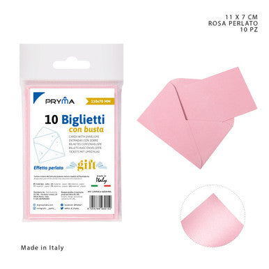 Pryma - Biglietto + busta 11x7Cm rosa perla 10pz  ft 4