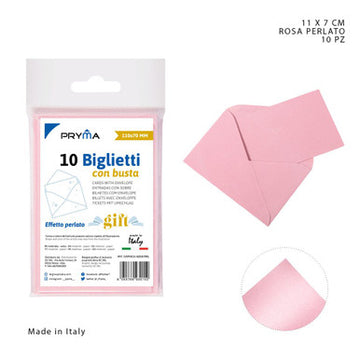 Pryma - Biglietto + busta 11x7Cm rosa perla 10pz  ft 4