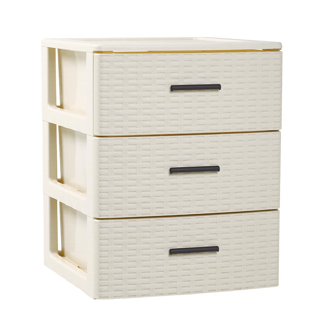 PlasticForte® - Cassettiera Rin 3 Cassetti Rattan Avorio