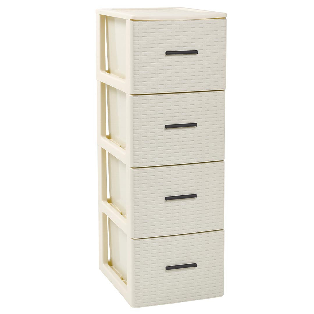 PlasticForte® - Cassettiera Volga 4 Cassetti Rattan Avorio