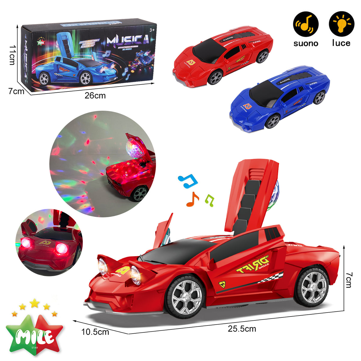 MILE AUTO ELETTRICA CON LUCI E SUONI, PORTA AP