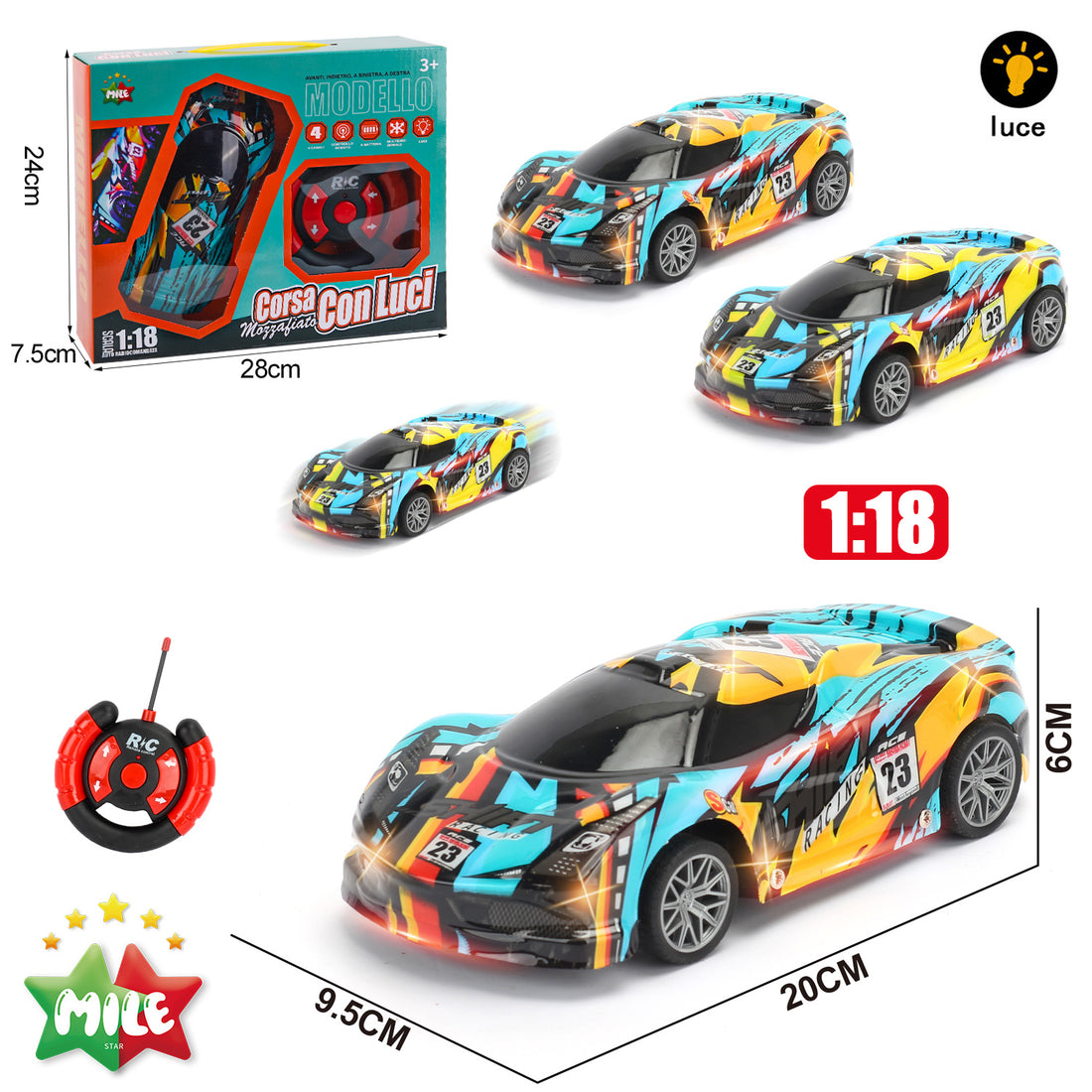 Mile Auto Radiocomandata 1 18 A 4 Vie Con Luci