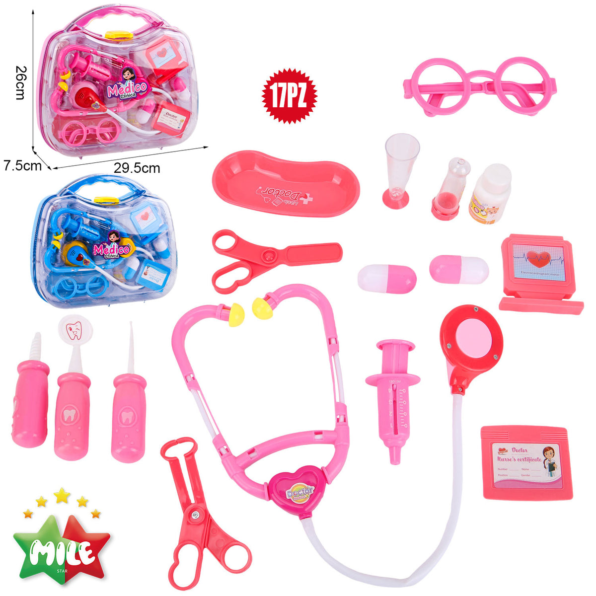 MILE SET VALIGIETTA MEDICA DA 17PZ (ROSA/BLU