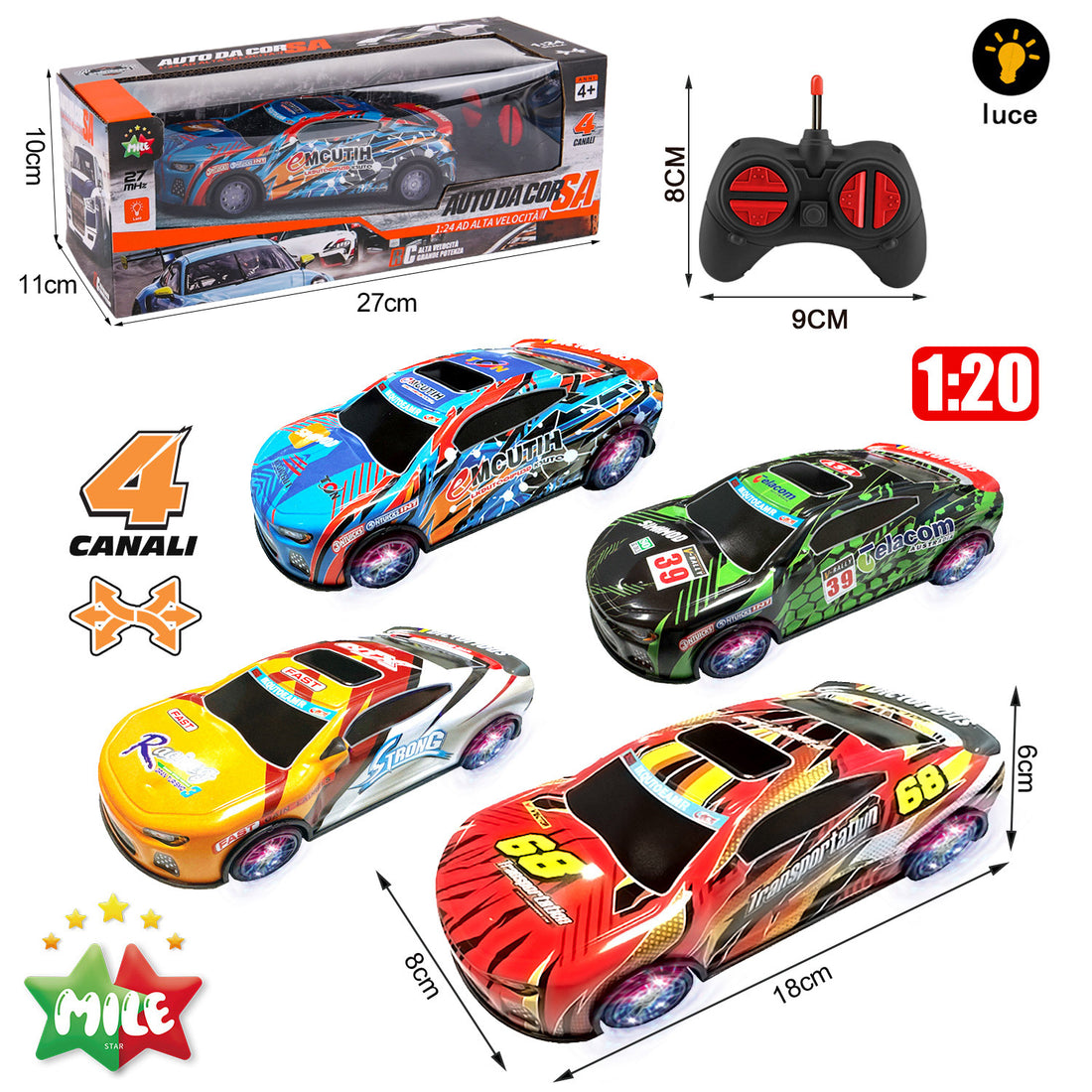 Mile Auto Radiocomandata A 4 Vie 1 24 Con Luci