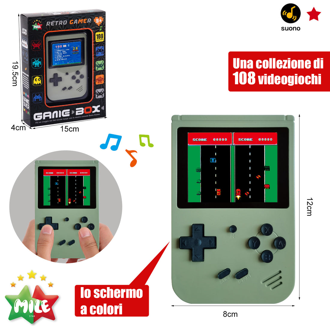 Mile Console Da Gioco-Verde(2.8 Pollici, 108 G