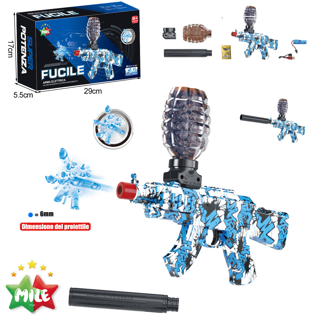 Mile Fucile Elettrico-Blu(Batteria 3.7V, Cavo