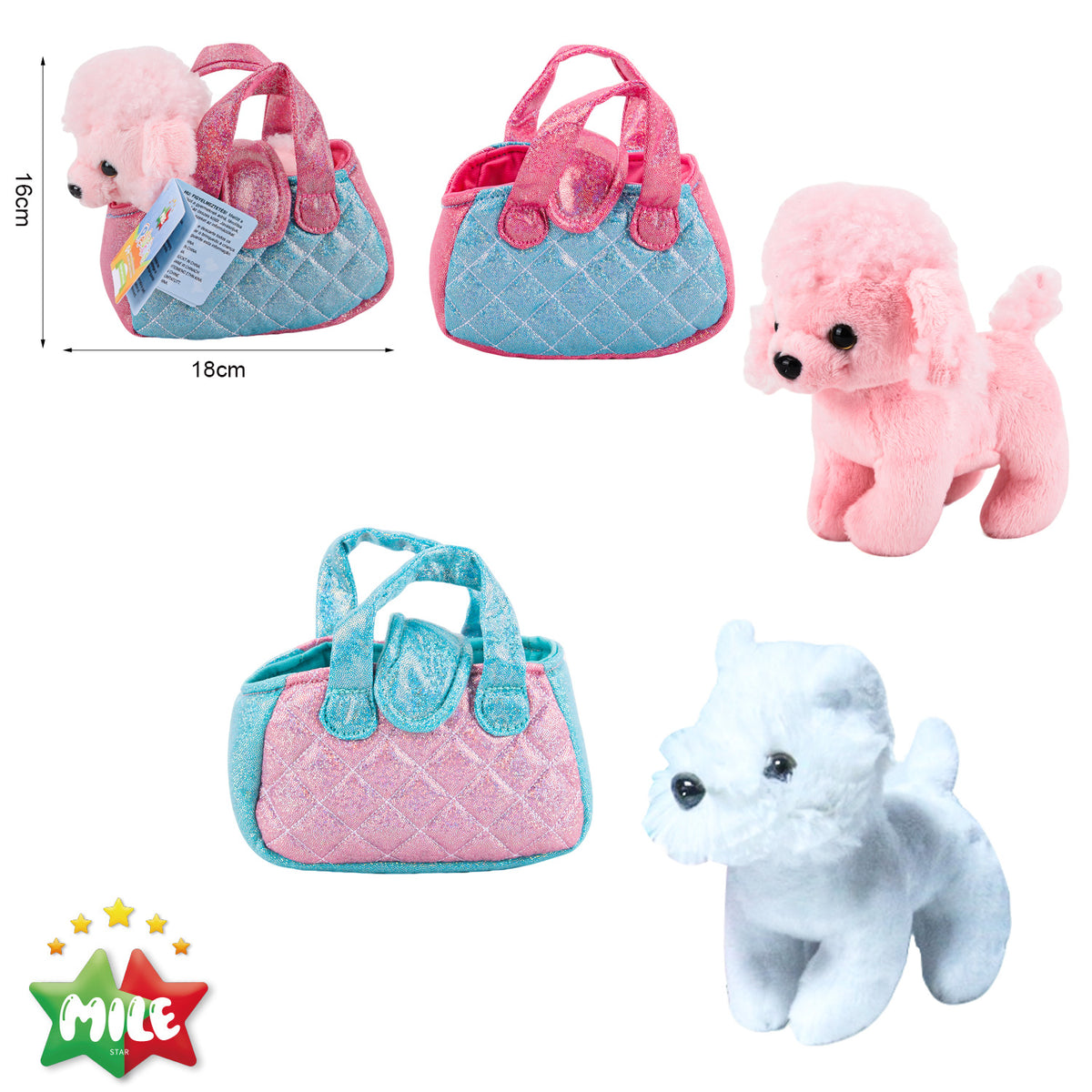 MILE BORSA CON IL CAGNOLINO DI PELUCHE (2 MODELLI )