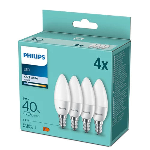 Philips - Dis Led Candle Bulb 40W E14 4000K 4pcs