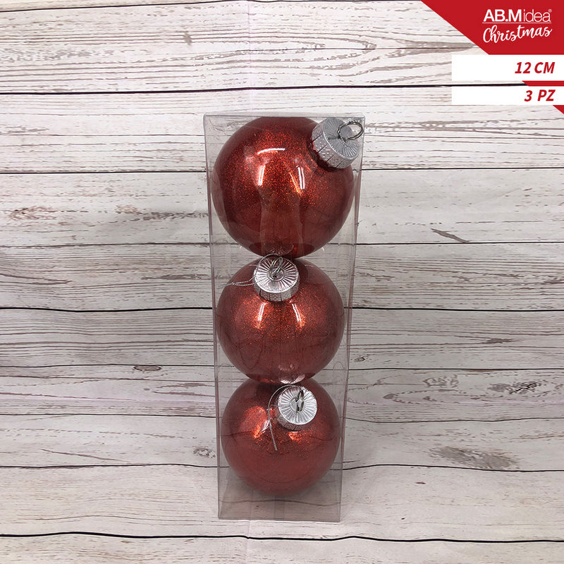 Ab.M Palline Glitter Cm.12 Pz.3 Rosso
