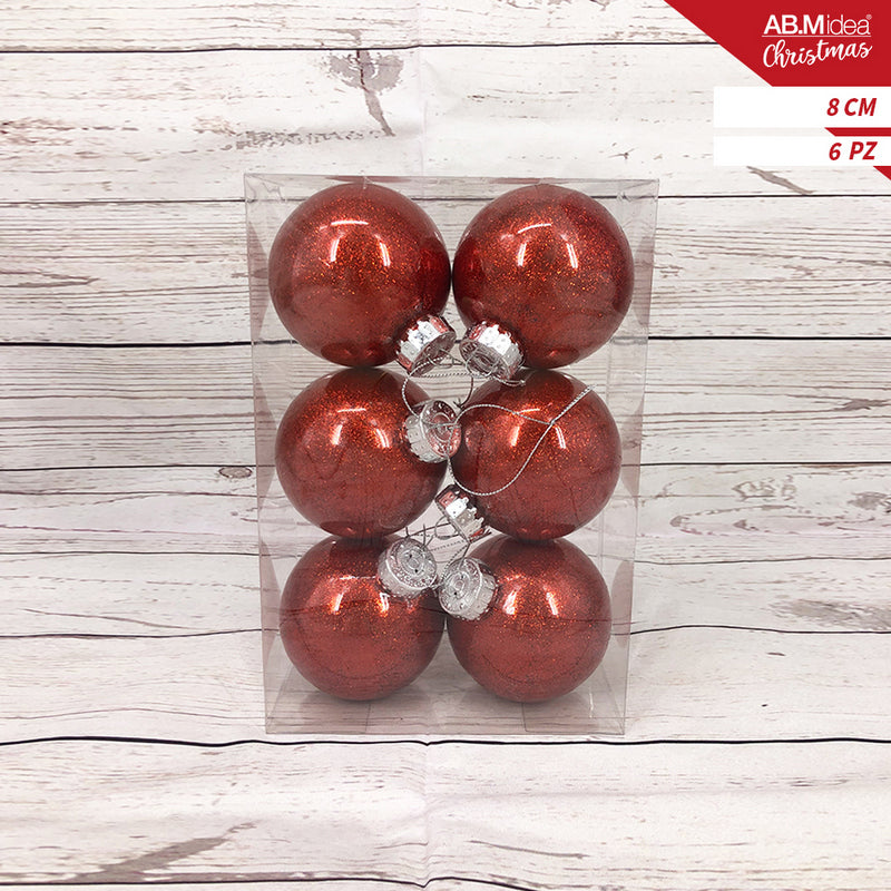 Ab.M Palline Glitter Cm.8 Pz.6 Rosso