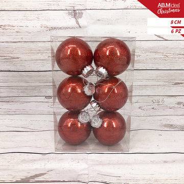 Ab.M Palline Glitter Cm.8 Pz.6 Rosso