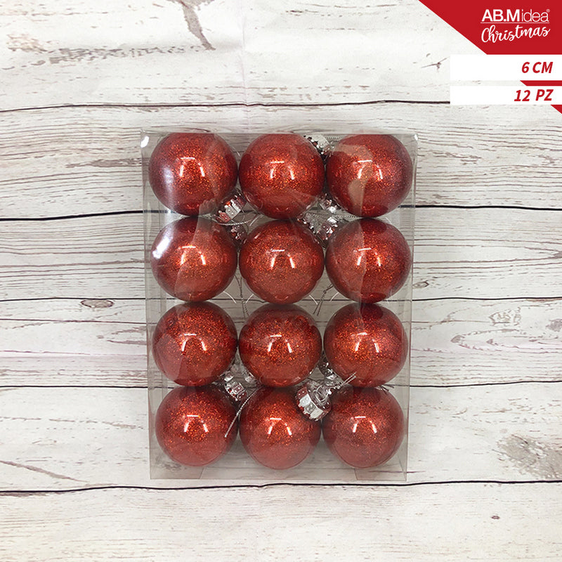 Ab.M Palline Glitter Cm.6 Pz.12 Rosso