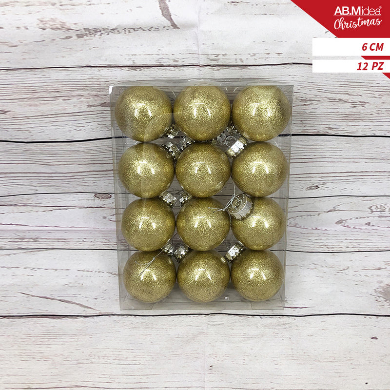 Ab.M Palline Glitter Cm.6 Pz.12 Oro