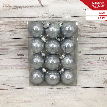 Ab.M Palline Glitter Cm.6 Pz.12 Silver