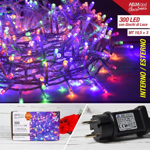 Ab.M Minilucciole Trasparente 300 Led Multicolor